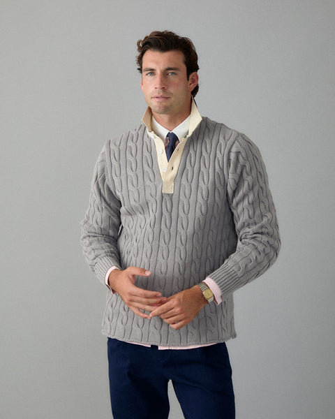 Grey Cotton Cable Knit Rugby
