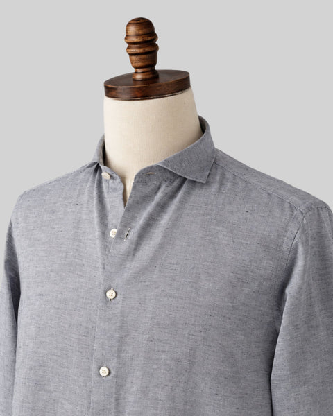 Classic Asphalt Black Linen-Blend Shirt