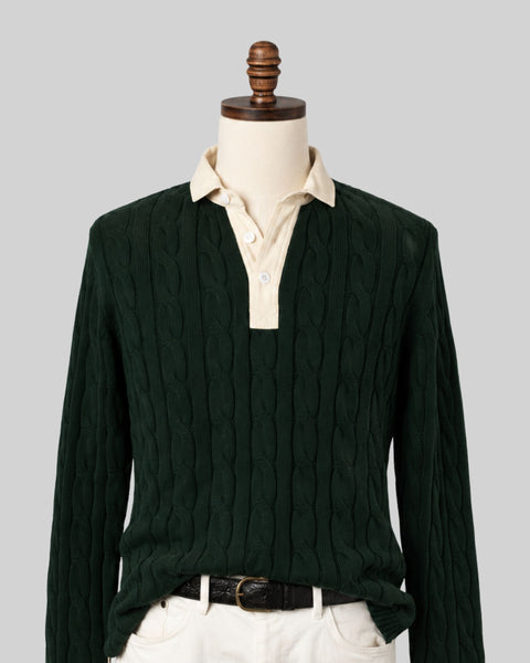 Hunter Green Cotton Cable Knit Rugby