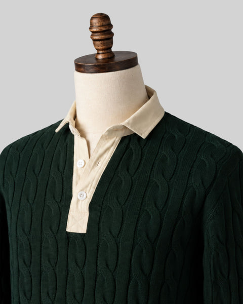Classic Hunter Green Cotton Cable Knit Rugby (PRE-ORDER)