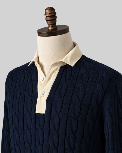 Classic Navy Cotton Cable Knit Rugby (PRE-ORDER)