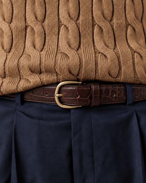 Dark Brown Crocodile Embossed Leather Belt