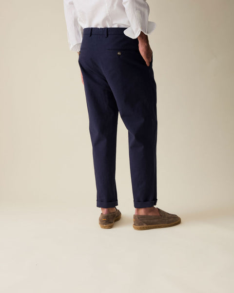 Navy Linen Blend Trouser