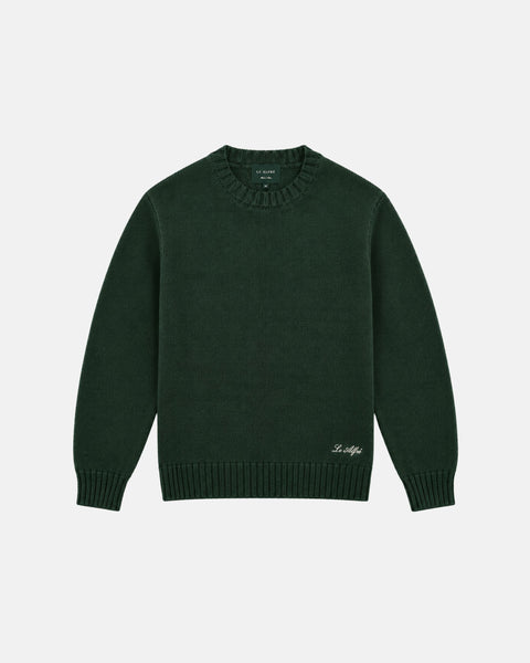 Classic Hunter Green Cotton Crewneck Sweater (PRE-ORDER)
