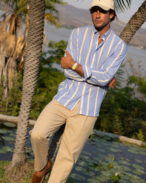 Marina Blue Wide Stripe Summer Chambray Shirt