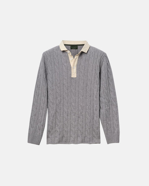 Grey Cotton Cable Knit Rugby