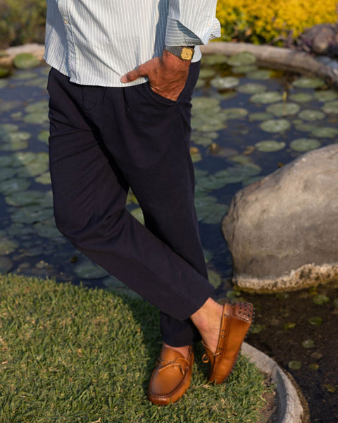 Navy Linen Blend Trouser