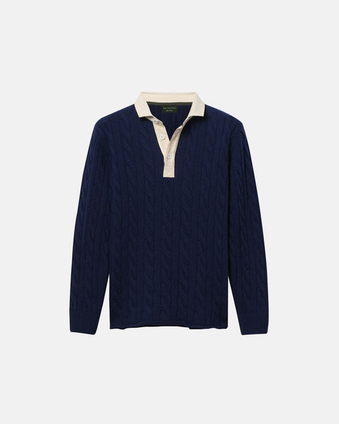 Navy Cotton Cable Knit Rugby
