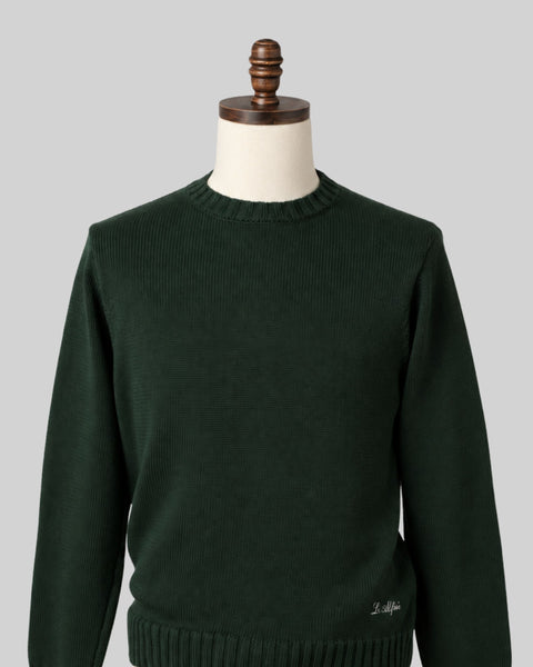 Classic Hunter Green Cotton Crewneck Sweater