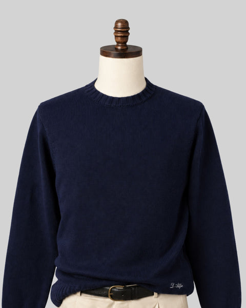 Classic Navy Cotton Crewneck Sweater