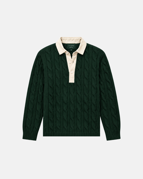 Classic Hunter Green Cotton Cable Knit Rugby (PRE-ORDER)