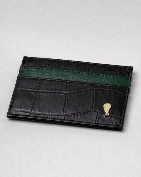 Crocodile Embossed Black Leather Card Holder