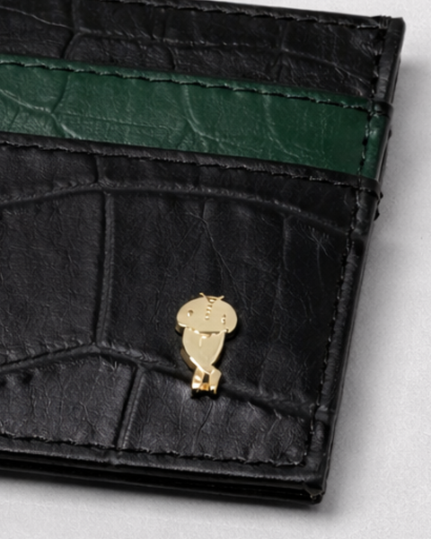 Crocodile Embossed Black Leather Card Holder