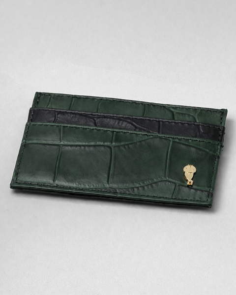 Crocodile Embossed Hunter Green Leather Card Holder