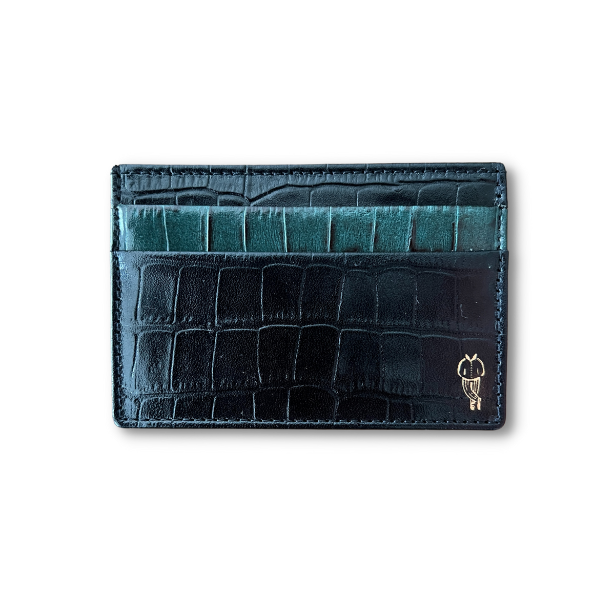 Crocodile Embossed Leather Card Holder - Black | Le Alfré