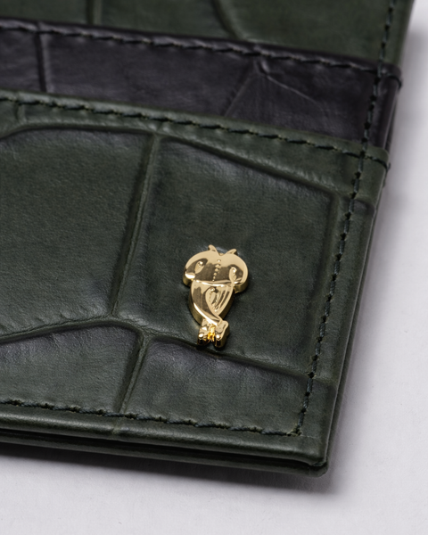 Crocodile Embossed Hunter Green Leather Card Holder