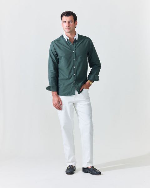 'Le Original' Hunter Green Contrast Collar Oxford Shirt