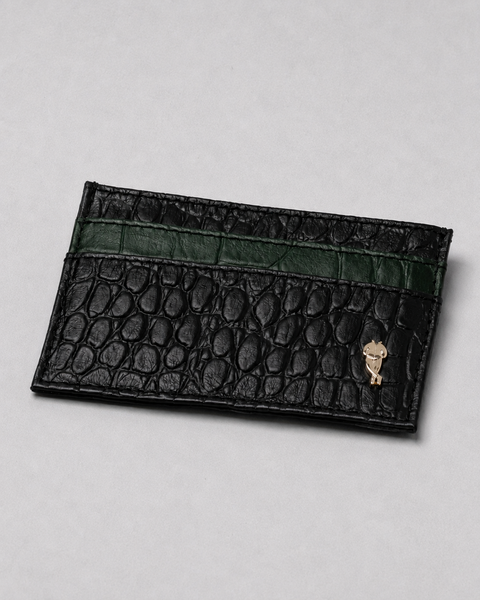 Crocodile Embossed Black Leather Card Holder