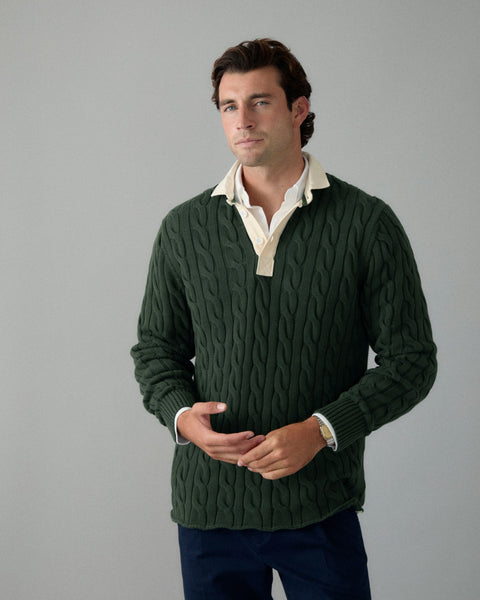 Hunter Green Cotton Cable Knit Rugby