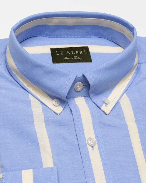 Marina Blue Wide Stripe Summer Chambray Shirt