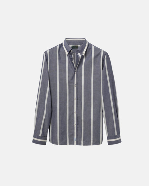 Navy Wide Stripe Summer Chambray Shirt