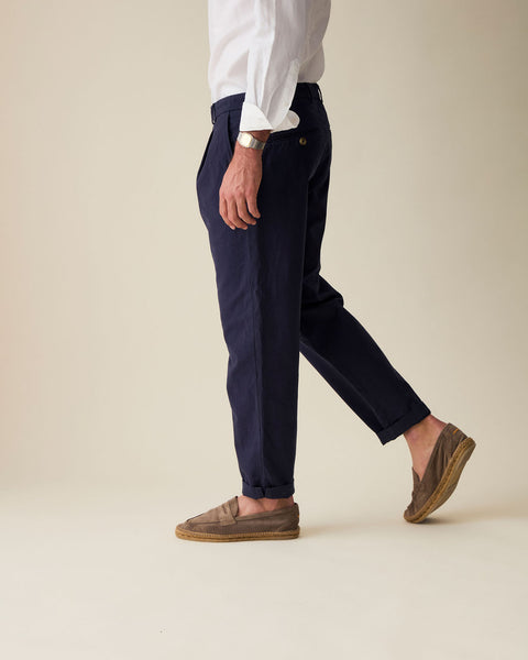 Navy Linen Blend Trouser