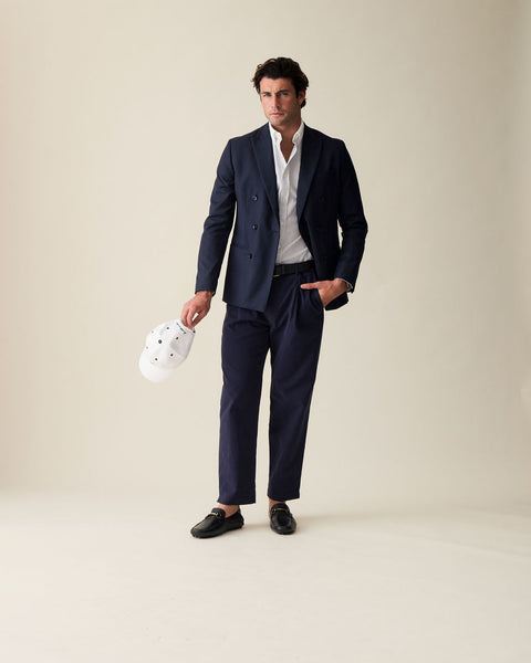 Navy Linen Blend Trouser