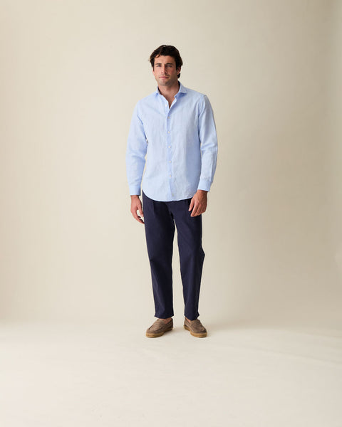 Navy Linen Blend Trouser