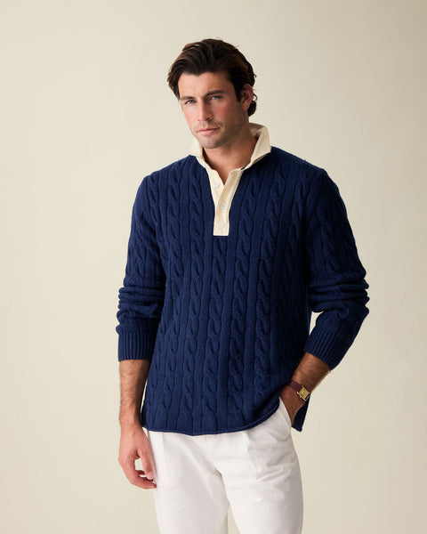 Navy Cotton Cable Knit Rugby