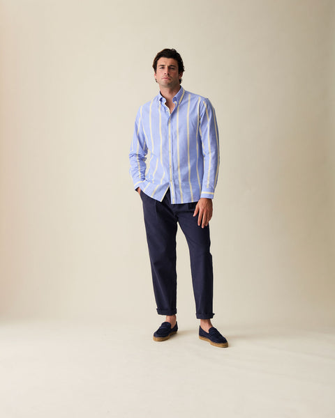 Marina Blue Wide Stripe Summer Chambray Shirt