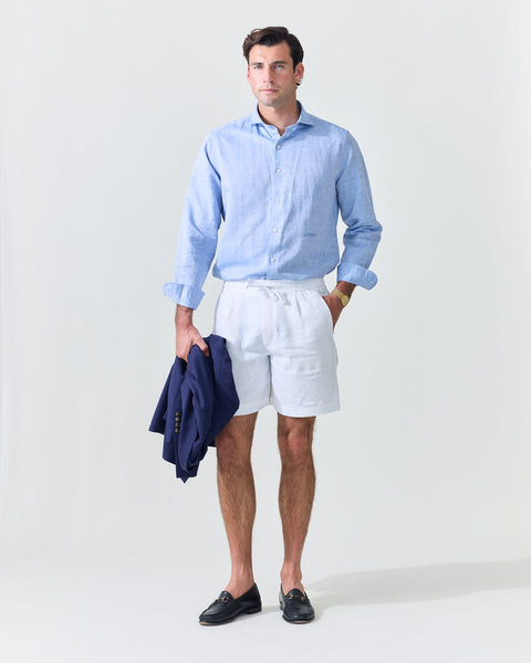 Classic Blue Linen-Blend Shirt