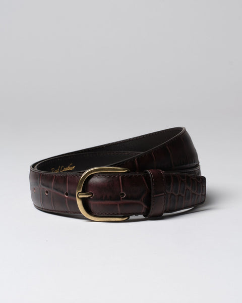 Dark Brown Crocodile Embossed Leather Belt