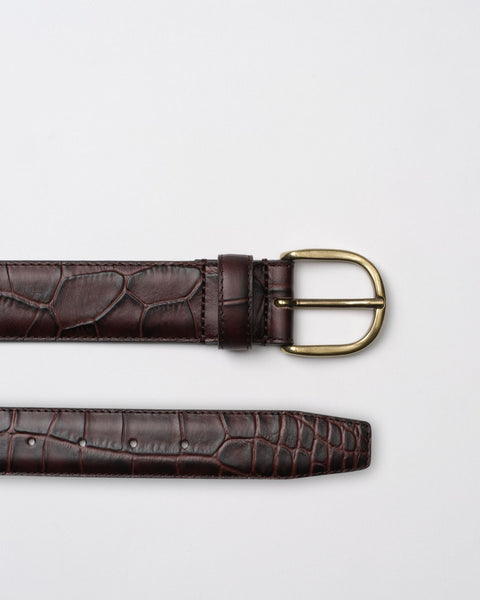Dark Brown Crocodile Embossed Leather Belt