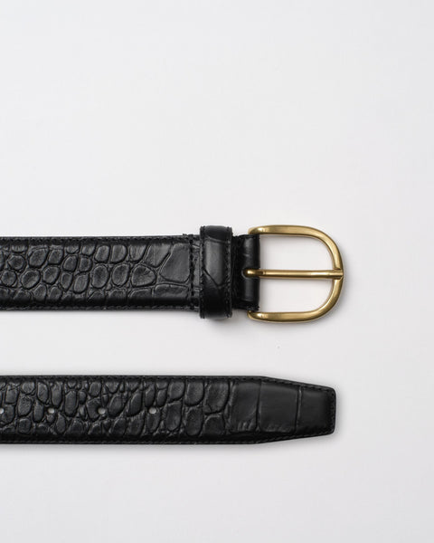 Black Crocodile Embossed Leather Belt