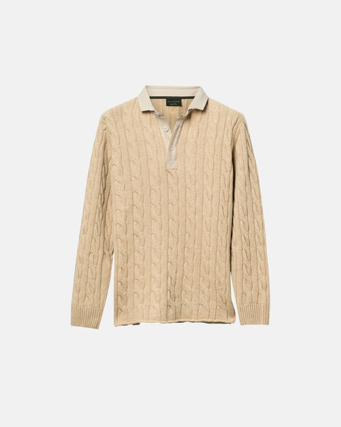 Light Camel Cotton Cable Knit Rugby