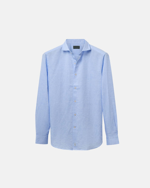 Classic Light Blue Linen-Blend Shirt