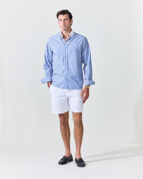 Blue Stripe Contrast Collar Shirt (SS26) | Le Alfr Blue Stripe Contrast Collar Shirt (SS26) | Le Alfr