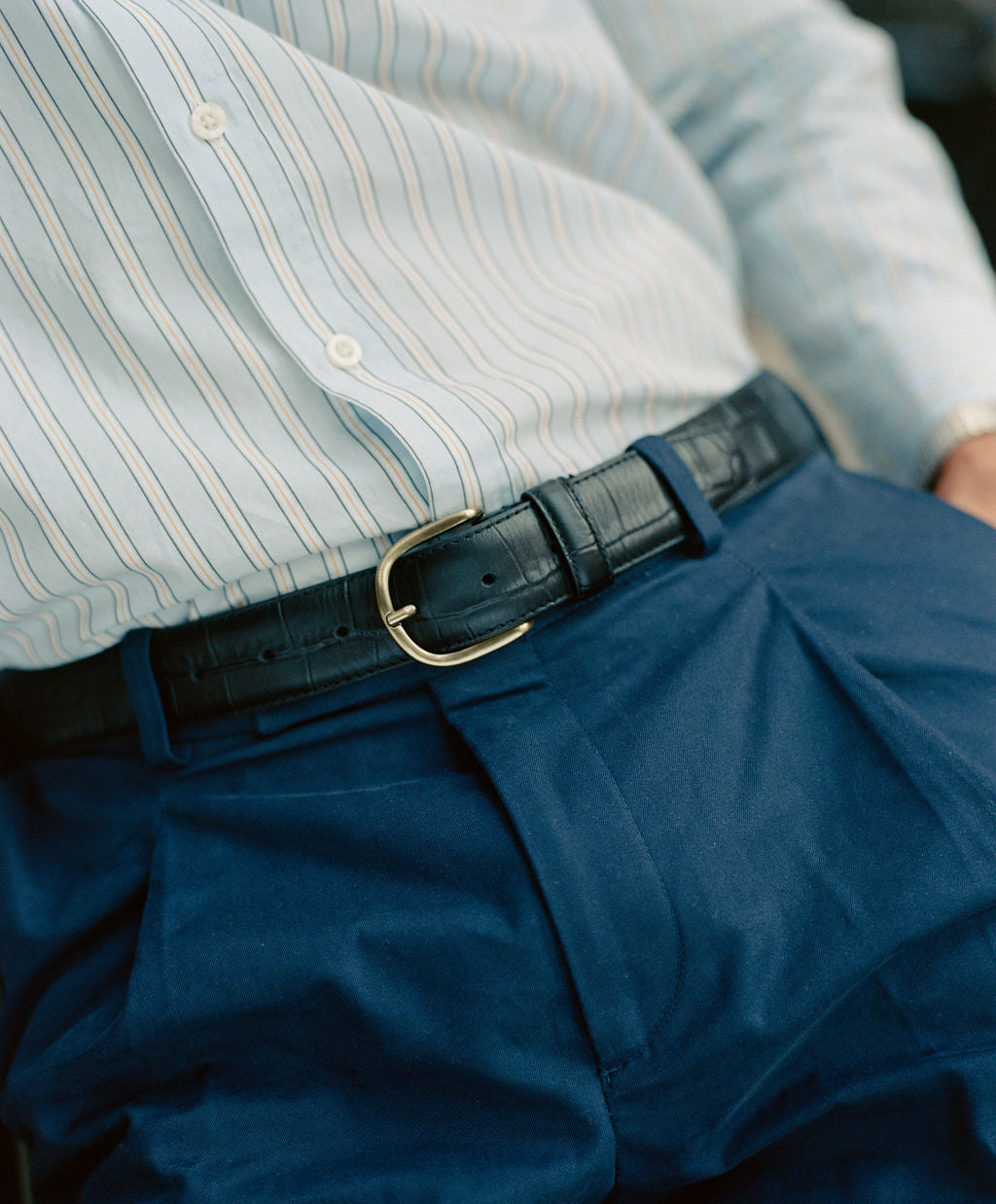 Black Crocodile Embossed Leather Belt | Le Alfré