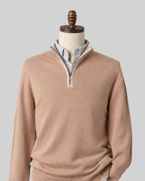 Classic Beige Quarter-Zip Sweater