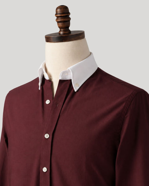 Classic Burgundy Contrast Collar Oxford Shirt