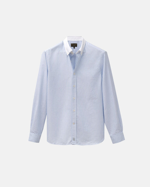Blue Stripe Contrast Collar Oxford Shirt | Le Alfr L Blue Stripe Contrast Collar Oxford Shirt | Le Alfr L