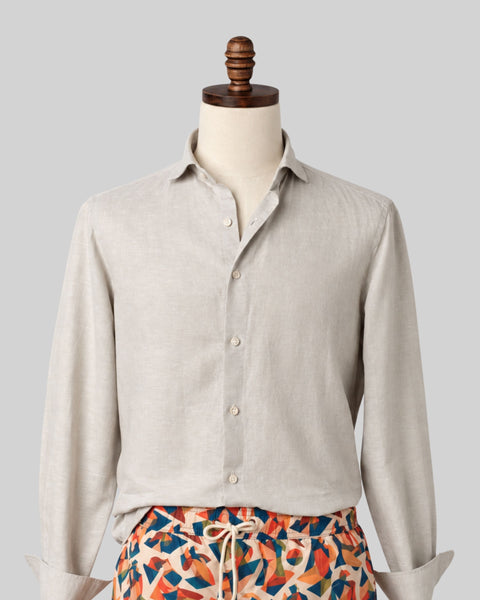 Classic Greige Linen-Blend Shirt