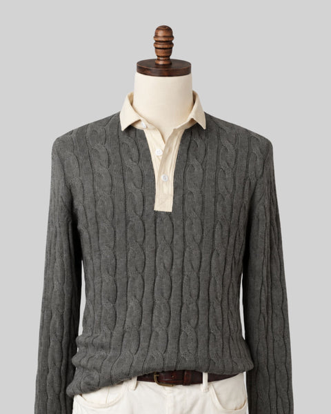 Classic Grey Cotton Cable Knit Rugby (PRE-ORDER)