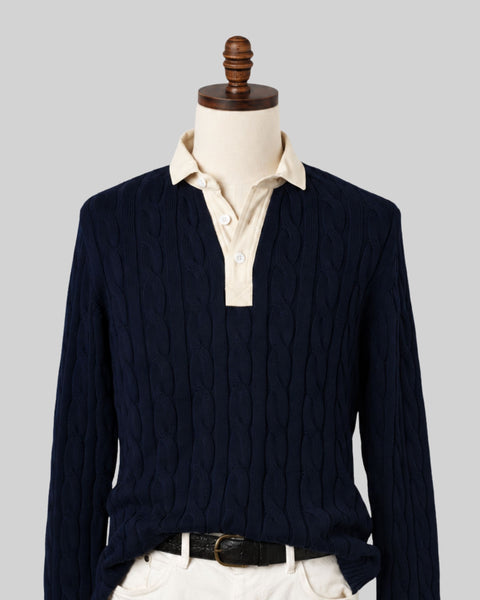 Classic Navy Cotton Cable Knit Rugby (PRE-ORDER)
