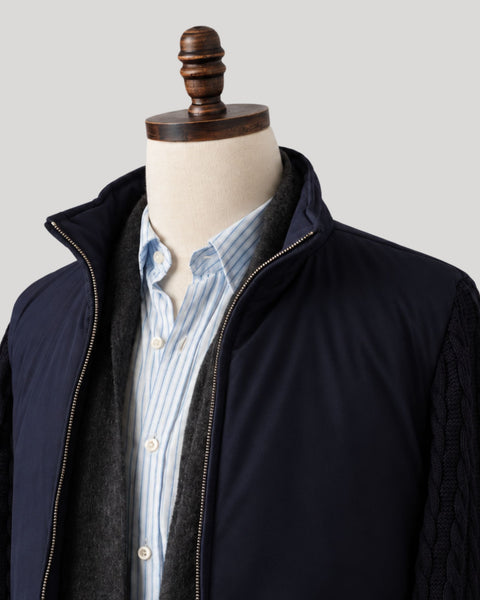 Navy Padded Cable Knit Jacket