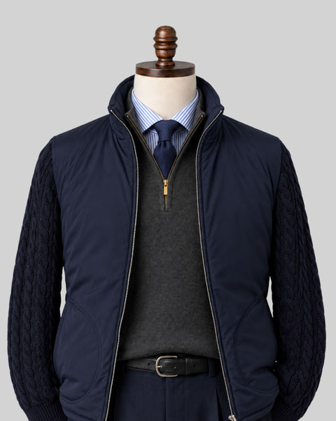 Navy Padded Cable Knit Jacket