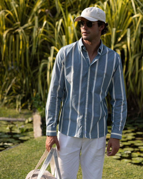 Heritage Olive Wide Stripe Summer Chambray Shirt