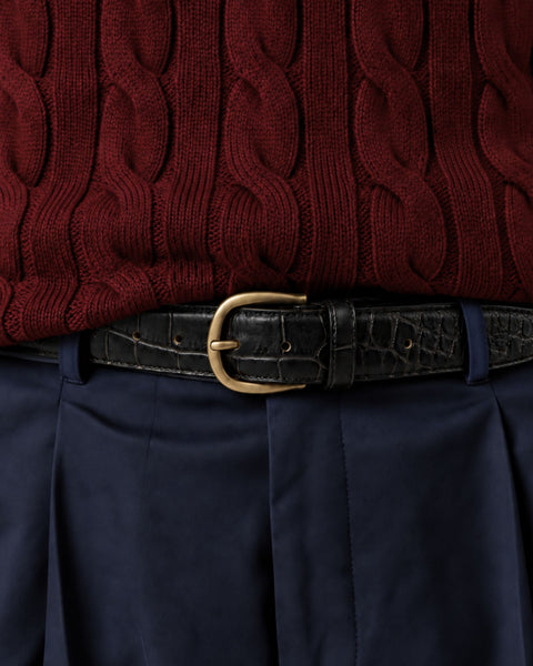 Black Crocodile Embossed Leather Belt