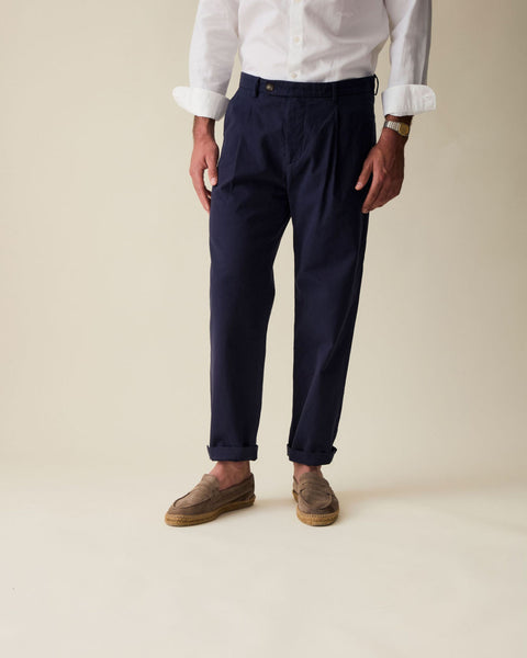Navy Linen Blend Trouser