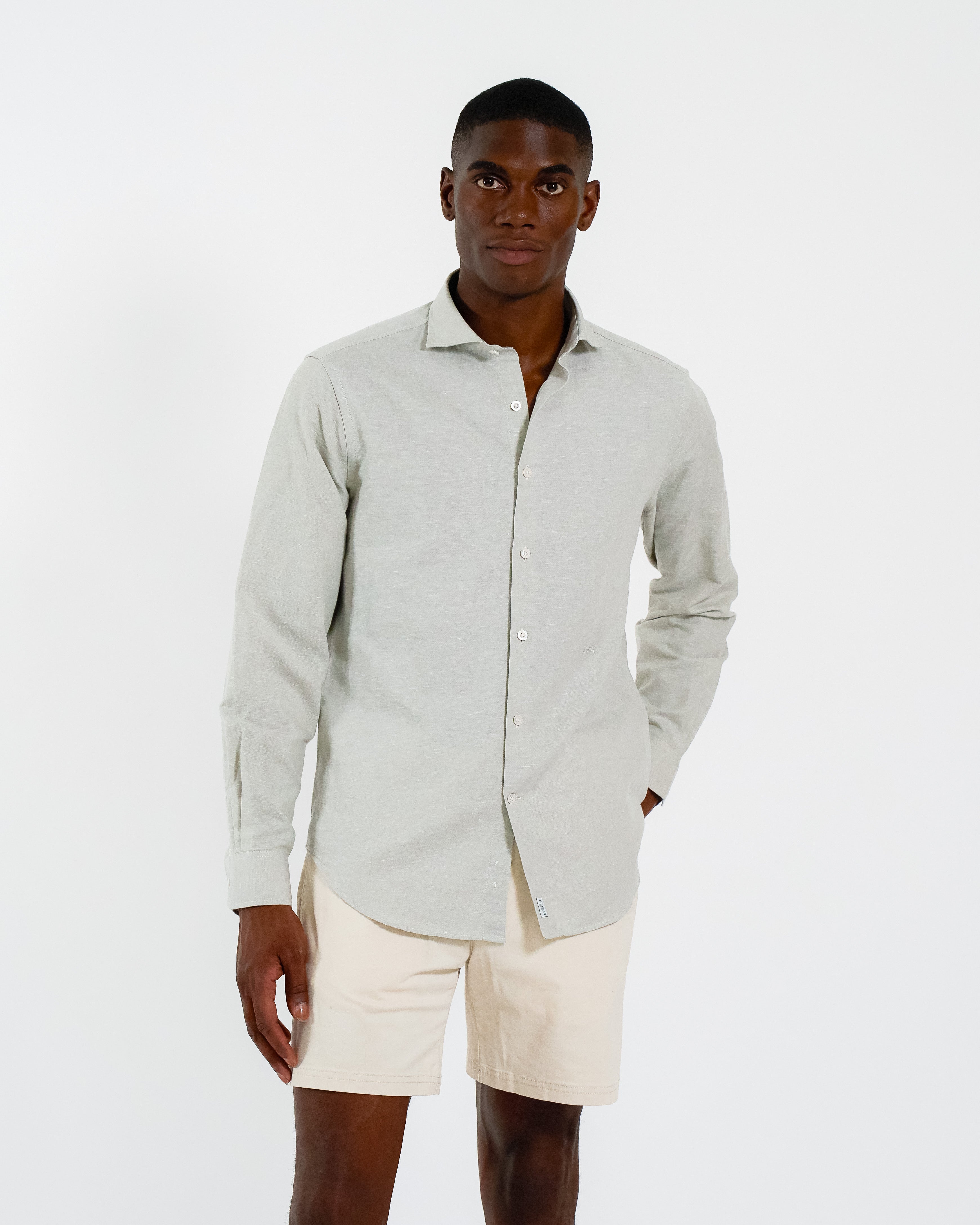 Classic Greige Linen-Blend Shirt